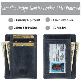 Front Pocket Credit Card Wallet RFID Blocking - Genuine Leather Minimalist Card Holder For Men & Women, Blue, One_Size, Minimalist
