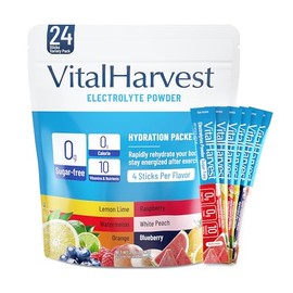 24 sobres de electrolitos en polvo, 6 sabores, sin azúcar, para hidratación diaria intravenosa con sabor a limón, lima, sandía y naranja.             