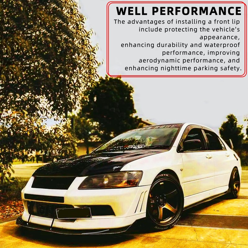 Black Front Bumper Lip Splitter Spoiler + Strut Rods Compatible