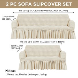 Fanfanwin 2 Pcs Sofa Slipcover Set for Couch Cushion Couch Cover with Skirt Durable Washable High Elastic Stretchable Furniture Covers for Sofa Loveseat Arm Chair(Beige)