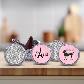 216 Paris birthday party or baby shower decorations favors stickers for chocolate kisses, .75" round, labels, supplies