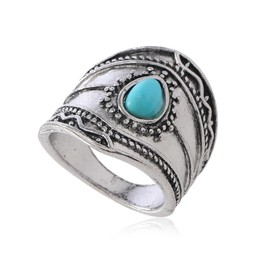 Boho Vintage Turquoise Statement Ring for Women Birthstone Promise Engagement Filigree Finger Band Rings Comfort Fit Elegant Birthday Christmas Cocktail Wedding Jewelry Gift Size 7-10 (10)
