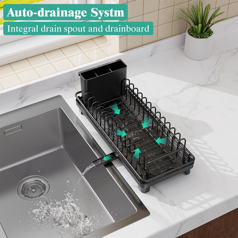 Giwil Small Dish Drying Rack, Compact Dish Rack with Drainboard
