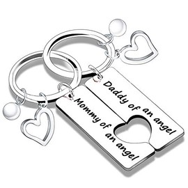 2PCs Loss Memorial Keyring Mommy & Daddy of an Angel Set Miscarriage Keepsake Baby Memorial Gift for Men Women Baby Remembrance Sympathy Gift for Infant Child Loss (Mommy Daddy of an Angel Style2)