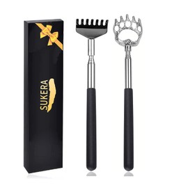 SUKERA Magnificent Hand, Set of 2, Black, Portable, Stainless Steel, Can Reach Itchy Places, Stretchable, Approximately 22.8 - 26.8 inches (58 - 68 cm)