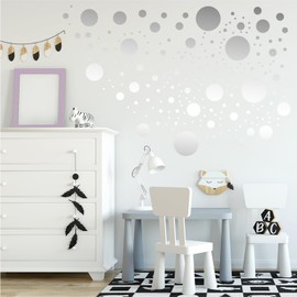 StickerDeen 500+ Assorted Polka Dot Circle Wall Stickers for Kids Bedroom Living Room, Classroom, Playroom Decor Removable Vinyl Wall Stickers Dots Wall Decals (Silver)