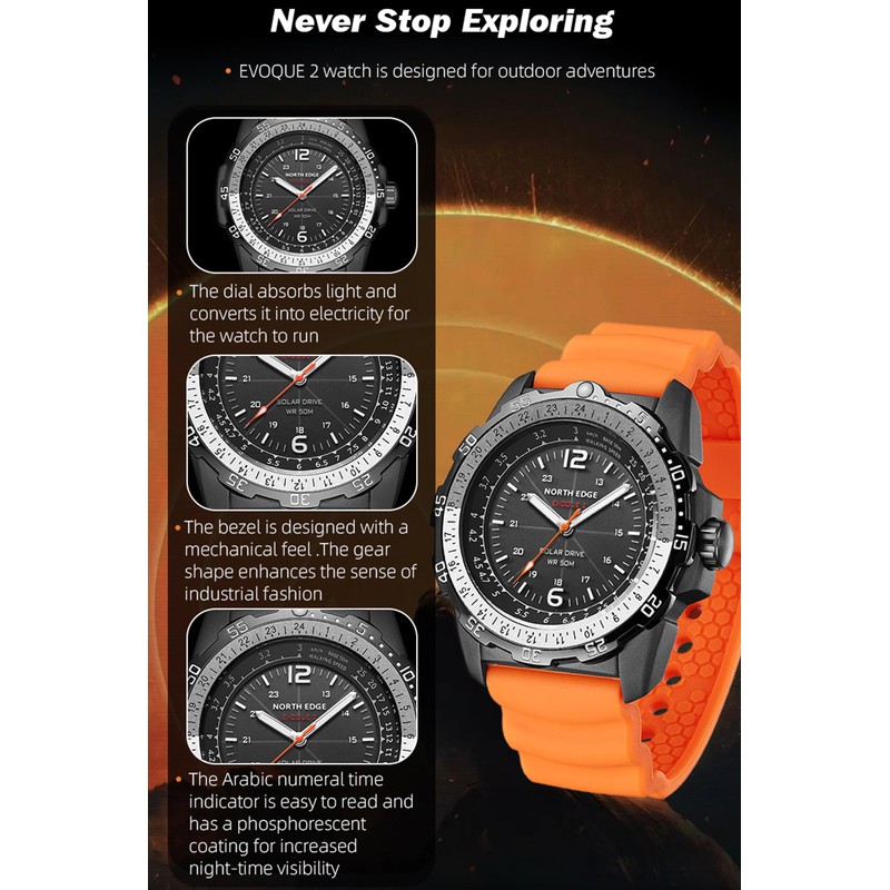 findtime Solar Powered Watches for Men 5ATM Waterproof Diving LED