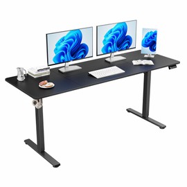 ERGOMAKER Electric Standing Desk, 67" x 23.6" Height Adjustable Sit Stand Desk with Splice Board for Home Office, Computer Table Memory Preset (Black Frame, Black Desktop)