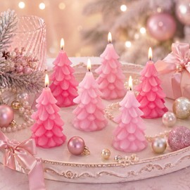6 Pcs Pink Christmas Tree Candles 2.4 Inch Mini Colorful Candy Christmas Tree Shaped Candles Xmas Wax Candlesticks for Home Xmas Holiday Table Centerpiece Canyland Party Decoration