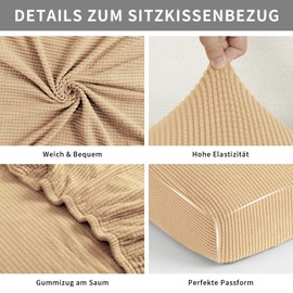 Easy-Going Stretch Sofa Couch Cover 3 Seater, 1 Piece Universal Non-Slip Sofa Seat Cushion Cover, Washable Jacquard Sofa Protection Dog Cat Child, Cuddly Kitchen Sofa Cover, Beige