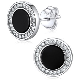 Sterling Silver Stud Earrings Shiny Cubic Zirconia Black Onyx Ear Jewelry Tiny Small Cute Studs Womens Earring Comfort Fits