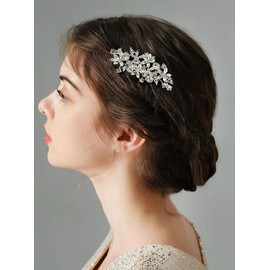 BERYUAN Wedding Hair Comb Crystal Rhinestone Hair Comb Handmade Rhinestone Wedding Headpiece Bridal Hair Accessories for Women (silver)