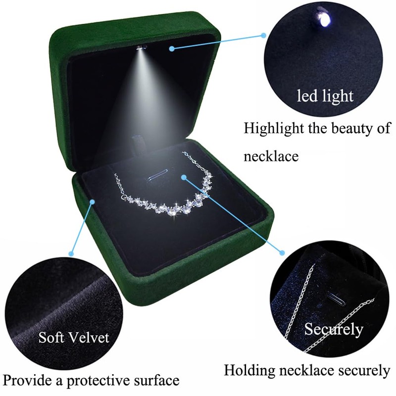 GBYAN Pendant Necklace Box with LED Light, Necklace Gift Box