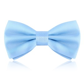 PAFUWEI Men's Pre-Tied Bow Tie, Tux Bowtie Solid Color Neck Bow Ties Adjustable Length Formal Satin Bow Tie for Wedding Party (Polyester, Light Blue)
