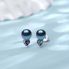 YAMI Sterling Silver Black Pearl Earrings for Women, Black Mystic