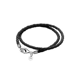 Viwind Leather Bracelet for Women Braided Leather Bracelet 34/36cm 925 Silver Clasp Double Layer DIY Beads Charms (38cm, black)