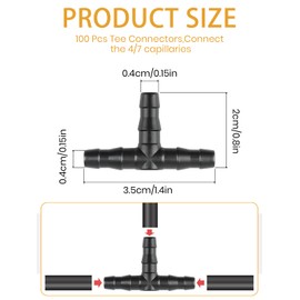 Kalolary 100 Pcs Tee Connectors Irrigation System 1/4" Barbed Connectors Drip Irrigation Tee Pipe - PVC Sprinkler Drip Automatic Irrigation Watering System Tool Kits …