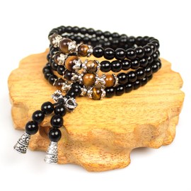 PWMENLK 6mm 108 Mala Beads Bracelet Meditation Necklace Obsidian Beaded Prayer Buddhist Necklace for Healing Stone Agate Tiger Eye Jewelry for Men and Women(tiger eye)