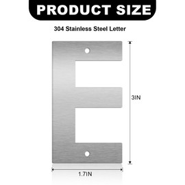 3 Inch Floating House Numbers and Metal Letters for Outdoor Signs, Modern 304 Stainless Steel Silver Address Numbers for Home, Apartment, and Garden Decor (Letter E)