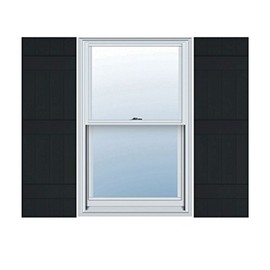 Ekena Millwork Lifetime Vinyl LJ4S14X06300BL Standard Four Board Joined, Board-n-Batten Vinyl Shutters, w/Installation Shutter-Lok's & Matching Screws (Per Pair), 14"W x 63"H, Black