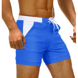 MAGCOMSEN Mens Swim Boxer Briefs Beach Shorts Swimwear Mens Swimshorts Bathing Shorts Quick Dry Watershorts Swim Trunks for Men Blue