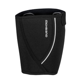 Rehband Thigh Support with Velcro Fastening XS-XXL, Thigh Support 5 mm Neoprene, 1 x Bandage Thigh Muscle Fibre Tear & Strain, Thigh Compression, Colour: Black, Size: XS