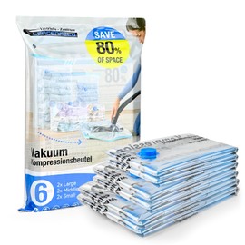 VZL Vacuum Bags for Clothes & Duvets - Vacuum Bags Travel Set, Suitcase Organiser, Garment Bag, Vacuum Bags for Clothing, Compression Packing Cubes, Laundry Bags & Vacuum Bags (Pack of 6)