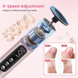 MINENICE Hornhautentferner Elektrisch, Einstellbare Geschwindigkeit mit LCD Display und 9 Stufen, Elektrisch Hornhauthobel mit 40 Ersatzpads und 10 Nagelpolierer, Hornhaut Entfernen Fußpflege Pediküre