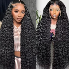 QinMei 250 Density HD 13x6 Lace Front Wigs Human Hair Deep Curly Lace Frontal Wigs Human Hair for Black Women Wet and Wavy Glueless Wigs Human Hair Pre Plucked with Baby Hair Natural Color 20 Inch