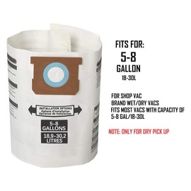 5 Pack Replacement Filter Bags 5-8 Gallon for Shop Vac Vacuum Type E - 9066100 90661 906-61,Type H 90671 9067100 9067133; VF2004, VHBS VDBS HEPA Vacuum Cleaner, White