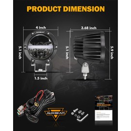 Auxbeam 4 Inch 110W Round Offroad Lights, Amber DRL Design 11000LM LED Light Pods, Super Bright 7035 SMD LED Work Driving Fog Light with DT Wiring Harness Kit for Truck Jeep Pickup SUV ATV UTV, 2 PCS