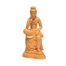 Traditional Sculpture Buddha Statue, Maitreya Bodhisattva, Half-worm Statue, Wood Carved, Buddhist Altar, Figurine, Cypress Wood, Color (Height 4.7 x Width 2.2 x Depth 2.8 inches (12 x 5.5 x 7 cm)