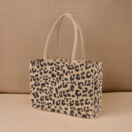 KAF Home Jute Market Tote Bag, Leopard Print, Durable Handle, Reinforced Bottom and Interior Zipper Pocket