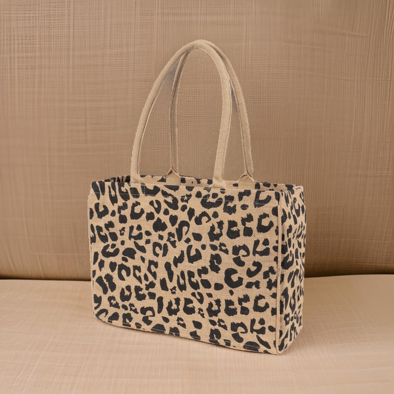 KAF Home Jute Market Tote Bag, Leopard Print, Durable Handle,