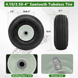 105-3471 Front Wheel and Tire Assembly Replacement for Toro 105-3471 - Compatible with TimeCutter & Exmark Quest Z-Turn Mowers 4.10x3.50-4 Tire, 3/4" ID Axle 4-1/4" Hub Length Grease Zerk - 1 Pack