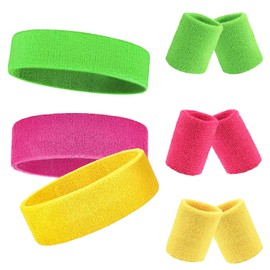 LxcshLjx 9pcs Sweatband Set, Sport Moisture Wicking Headband and Wristband, Breathable Terry Cloth Exercise Sweatband for Gym Workout, Soft Elastic Athletic Sweat Bands for Soccer, Tennis Competitions