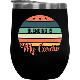 Make Your Mark Design Blending Is My Cardio, Work Out Humor, Beauty Themed Merch Gift for Makeup Artist or Lovers, Cosmetologists & Beauticians, Black 12oz Insulated Wine Tumbler