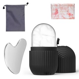 Set de rodillo de silicona y raspador de acero inoxidable con bolsa de almacenamiento - Kit facial reutilizable de 2 piezas para masaje manual, acceso