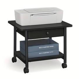 New Vasagle Printer Stand Desk Printer Stand Wheels Drawer Advertising printing and drawing equipment - Colour: Ebony Black and Ink Black