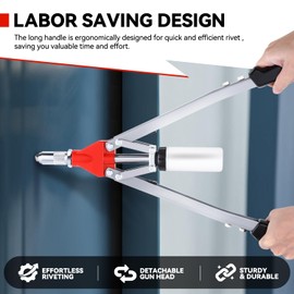 Auto Dynasty 21" Hand Riveter Rivet Nut Tool Set with 5 Guide Nozzle Silver Repair Hand Tool Kit Set for Home Household Office Warehouse