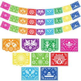DomeStar 3 Pack Mexican Party Banners, 54 Feet Papel Picado Fiesta Banner Mexican Fiesta Garland for Cinco de Mayo Dia De Los Muertos Mexican Birthday Party Supplies