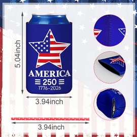 12 PCS 250th Anniversary Can Cooler Sleeves Set & Eco-Friendly Straws, Chloroprene Rubber Reusable, Fit for Beer & Beverages, Perfect 4th of July, Independence Day, Holiday and Party 5.04" x 3.94",
