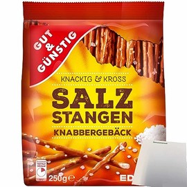 Gut&Günstig Salzstangen Knabbergebäck Knackig & Cross mit Meersalz (250g Packung) + usy Block