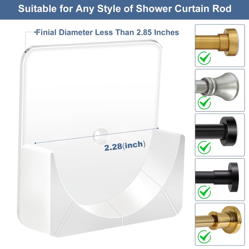 YNL 2 Pack Adhesive Shower Rod Holders, Transparent Rod Retainer