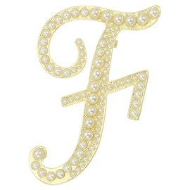 PATIKIL Letter Brooch Pins, Pearl Initial Alphabet F Letter Lapel Badges Pin for Women Men Girl Wife Suits Clothes Dress Bouquet Coat Hat Bag Craft Party, Gold Tone