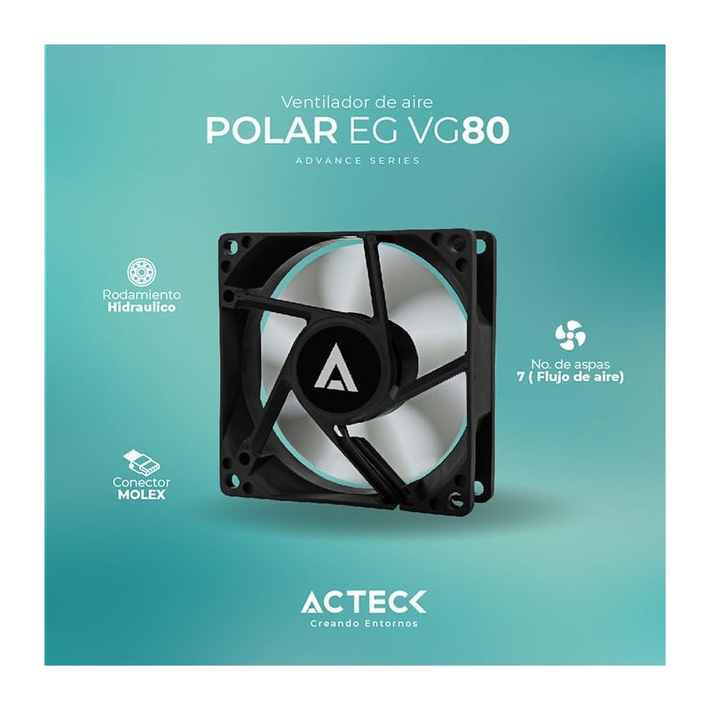 Acteck Ventilador POLAR EG VG80 80mm 2500RPM Negro Molex AC-938129