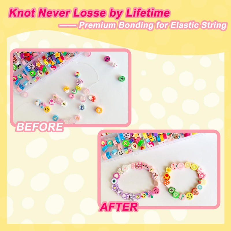 8 Pack Elastic String Knot Fixing Drip, Clay Beads Bracelet