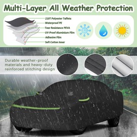 for 2010-2024 Chevy Camaro Waterproof Car Covers, 210T All Weather Protection Full Car Cover with Windproof Gust Strap and Zipper Door for Camaro 1LS 1LT 2LT 3LT(Black)