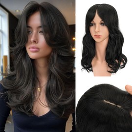 Hair Toppers for Women 18 Inch 360° 3D Cover Hair Topper with Bangs Toppers Hair Pieces for Women Clip in Bangs Clip in Hair Toppers for Women with Thinning Hair (Black)