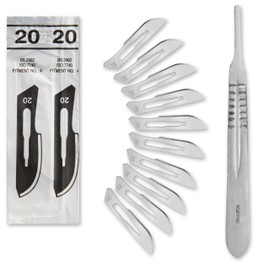 Set of 50 Sterile Scalpel Blades Figure 20 Made of Carbon Steel - Replacement Blades + 1 x Shehadeh - Scalpel Holder - Stainless Steel